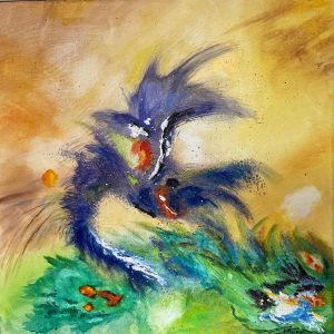 Alien, peinture huile abstraite sur toile lin 50x50 cm