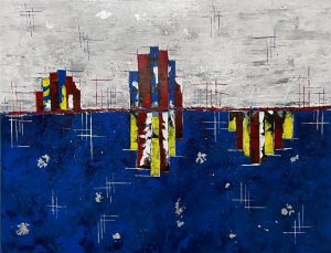 Blue in the city peinture acrylique toile lin 50x65