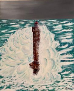 Le phare peinture a l'huile sur toile lin 65x54 cm