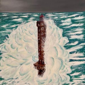 Le phare peinture a l'huile sur toile lin 65x54 cm