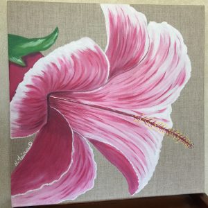 L hibiscus peinture acrylique sur toile lin 40x40 cm