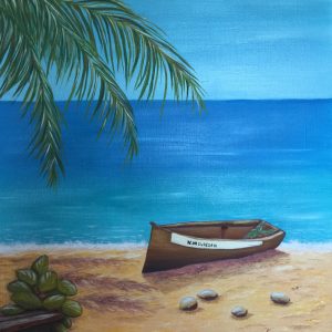 Ile des Caraïbes peinture huile sur toile lin 53x38 cmcm