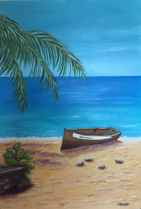 Ile des Caraïbes peinture huile sur toile lin 53x38 cmcm