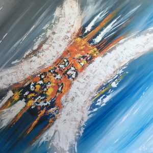 Hibou peinture à l'acrylique abstraite sur toile lin 55x46 cm