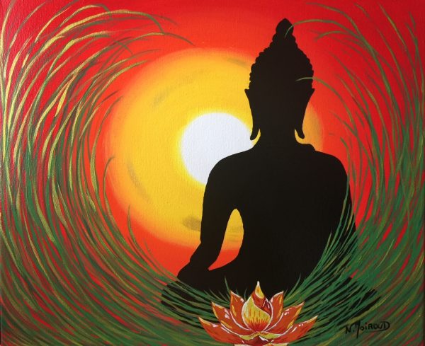 Peinture acrylique sur Toile coton l'ombre de bouddha 46x38 cm