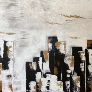 City blanc et noir peinture acrylique sur toile coton 50x70 cm
