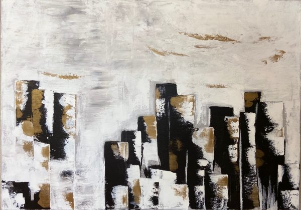 City blanc et noir peinture acrylique sur toile coton 50x70 cm