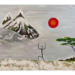 Salutation au soleil peinture à l'acrylique sur toile lin 40x60 cm