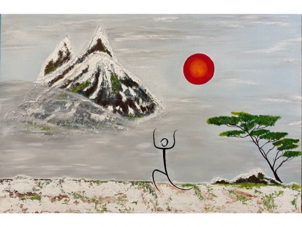 Salutation au soleil peinture à l'acrylique sur toile lin 40x60 cm
