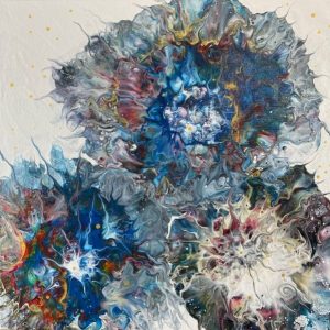 Les triplés peinture pouring sur toile coton 40x40 cm