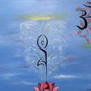 toile coton 50x60 cm peinture acrylique bleu et rose