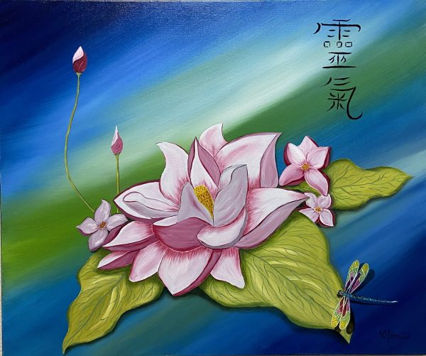 Peinture huile sur toile coton, fleur de lotus 50x59.5