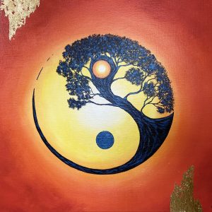 Arbre ying et yang Acrylique sur toile lin 46x55