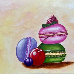 Dégustation des Macarons peinture acrylique sur toile coton 30x40 cm