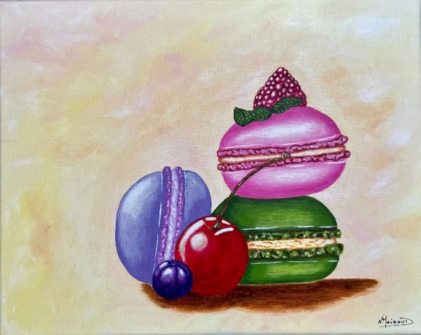 Dégustation des Macarons peinture acrylique sur toile coton 30x40 cm