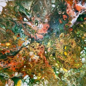 Vague d agrumes, penture pouring sur toile coton 24x30 cm