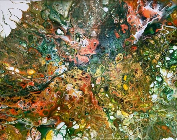 Vague d agrumes, penture pouring sur toile coton 24x30 cm