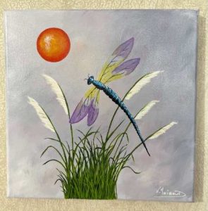 La Libellule, tableau peinture acrylique sur toile coton 30 cm X 30 cm