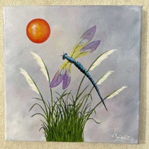 La Libellule, tableau peinture acrylique sur toile coton 30 cm X 30 cm
