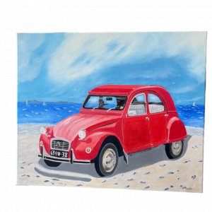2 CH à la plage peinture à l'huile sur toile coton 50 X 60 cm